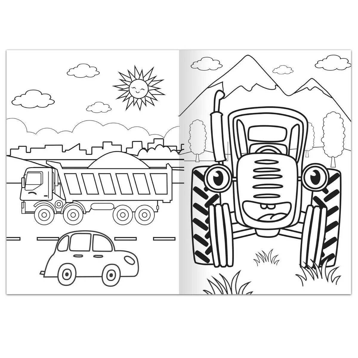 Coloring page cute blue tractor