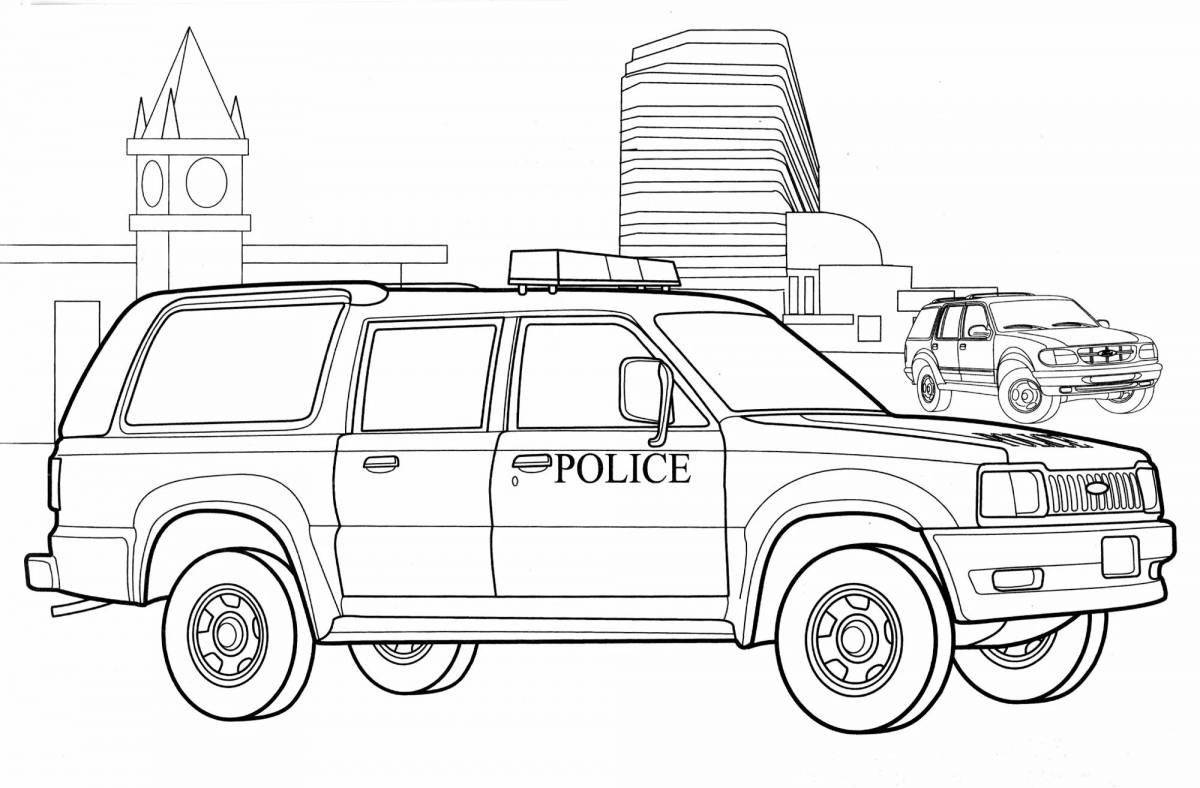 Bright police car coloring pages for boys