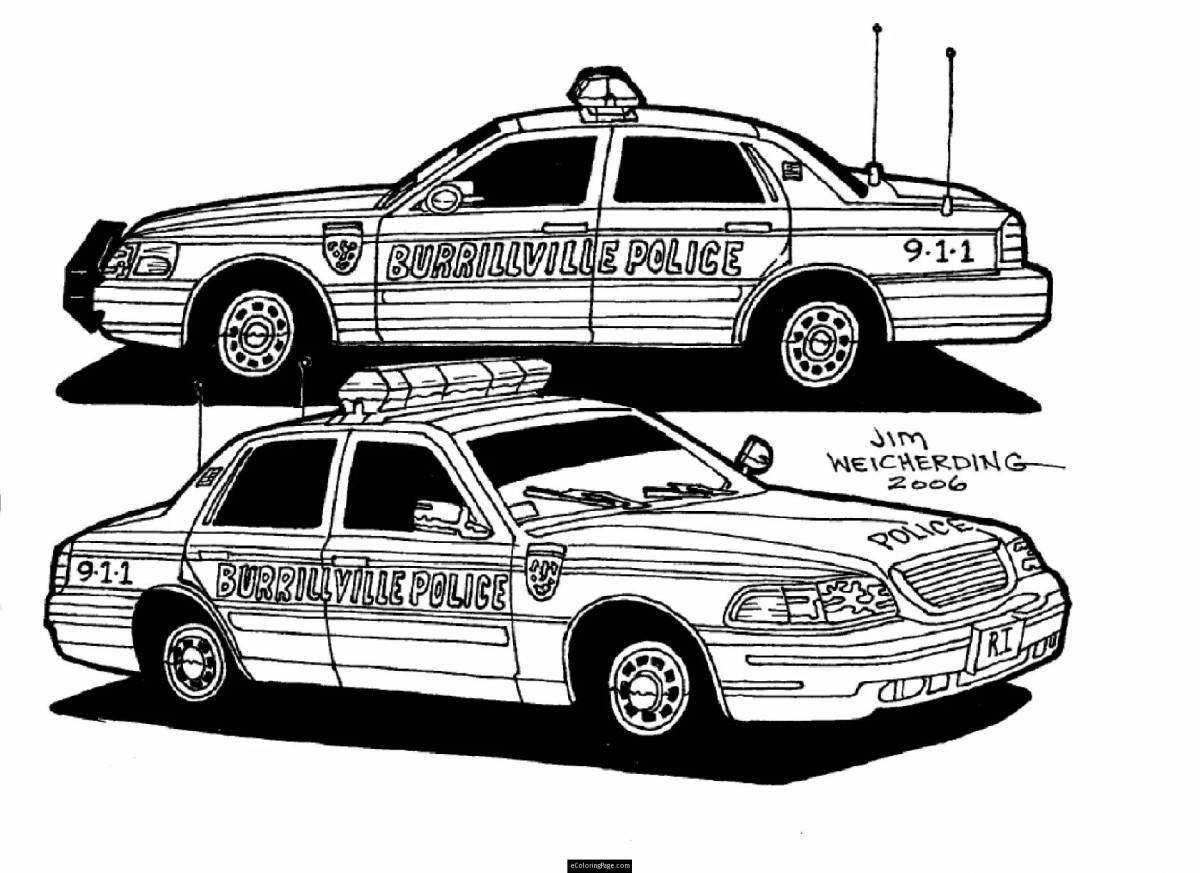 Анимированная страница раскраски полицейской машины для мальчиков
