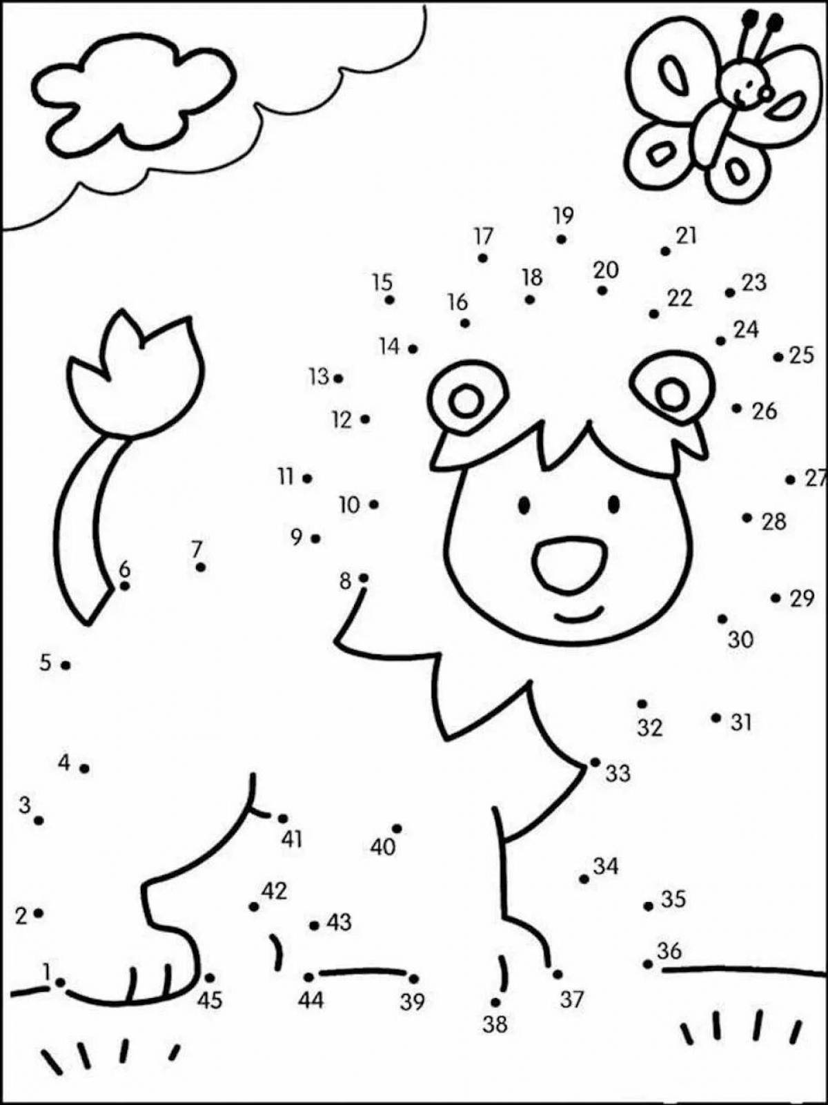 Colored math coloring book for grade 1 with dots