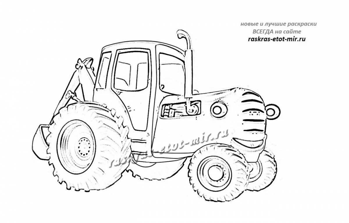 Colorful blue tractor coloring page