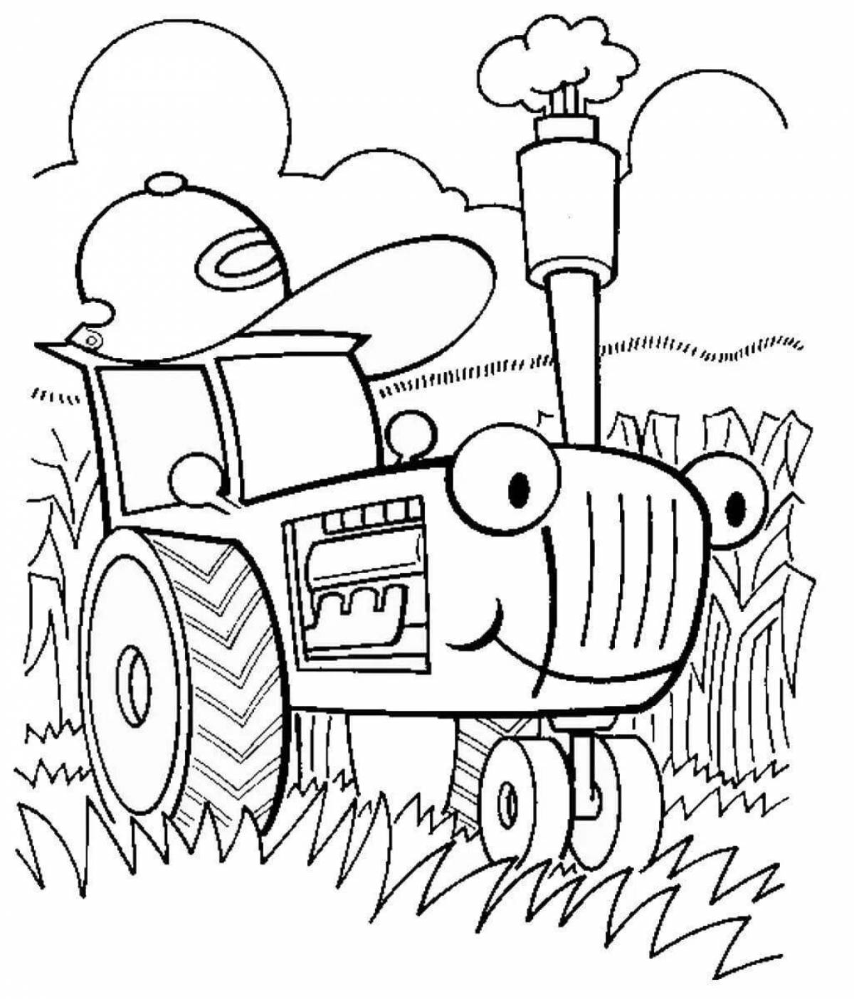 Impressive blue tractor coloring page