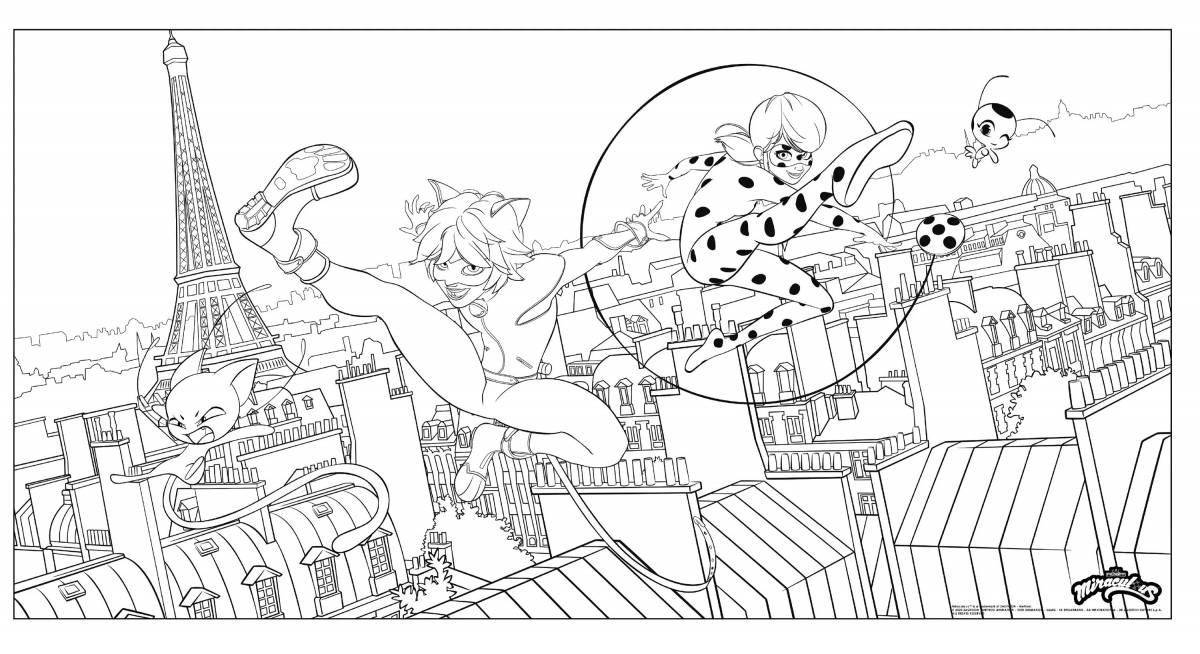 Coloring page bright lady bug and super cat