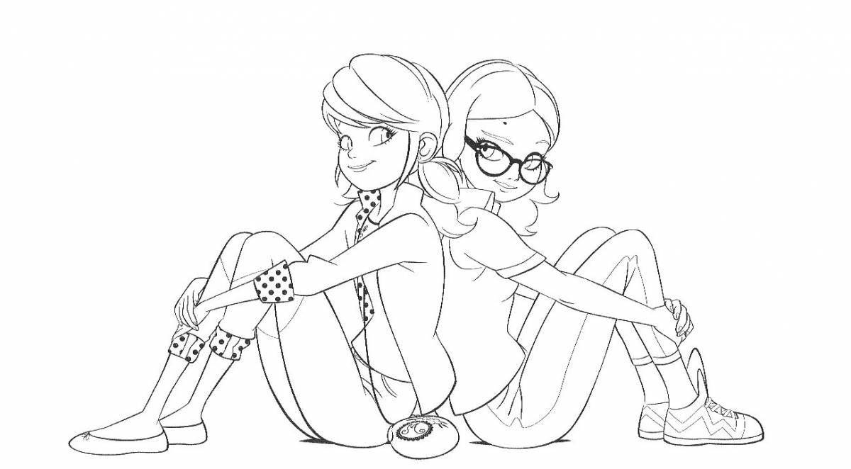 Coloring page glowing ladybug and super cat