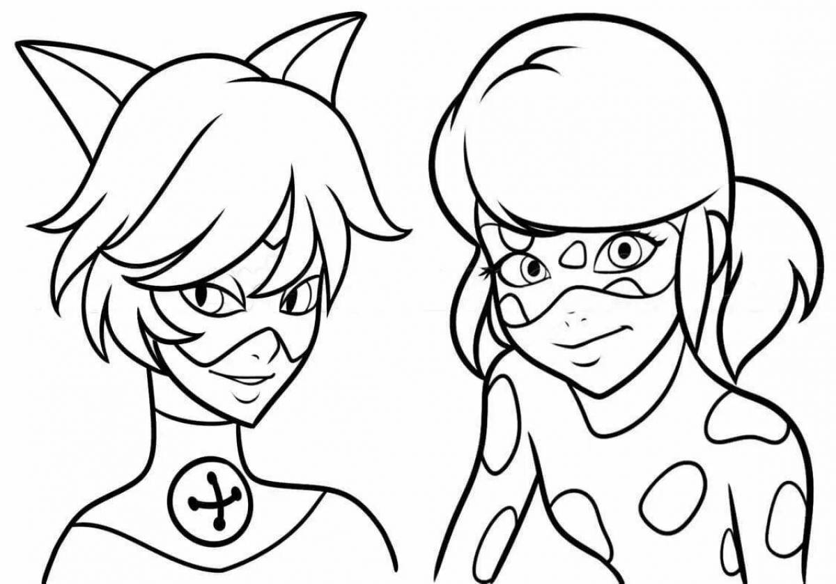 Coloring page gorgeous ladybug and super cat