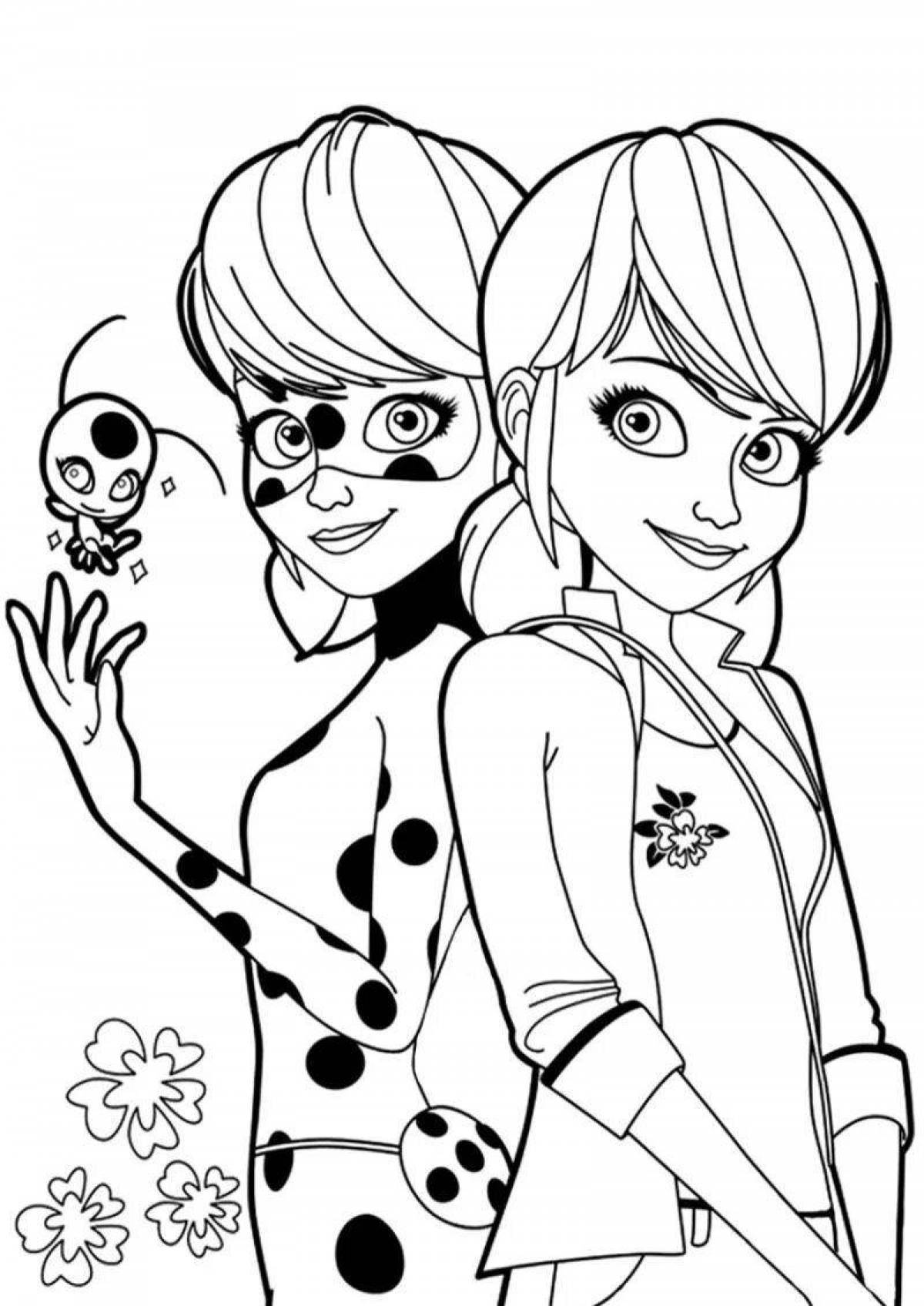 Coloring page exquisite ladybug and super cat