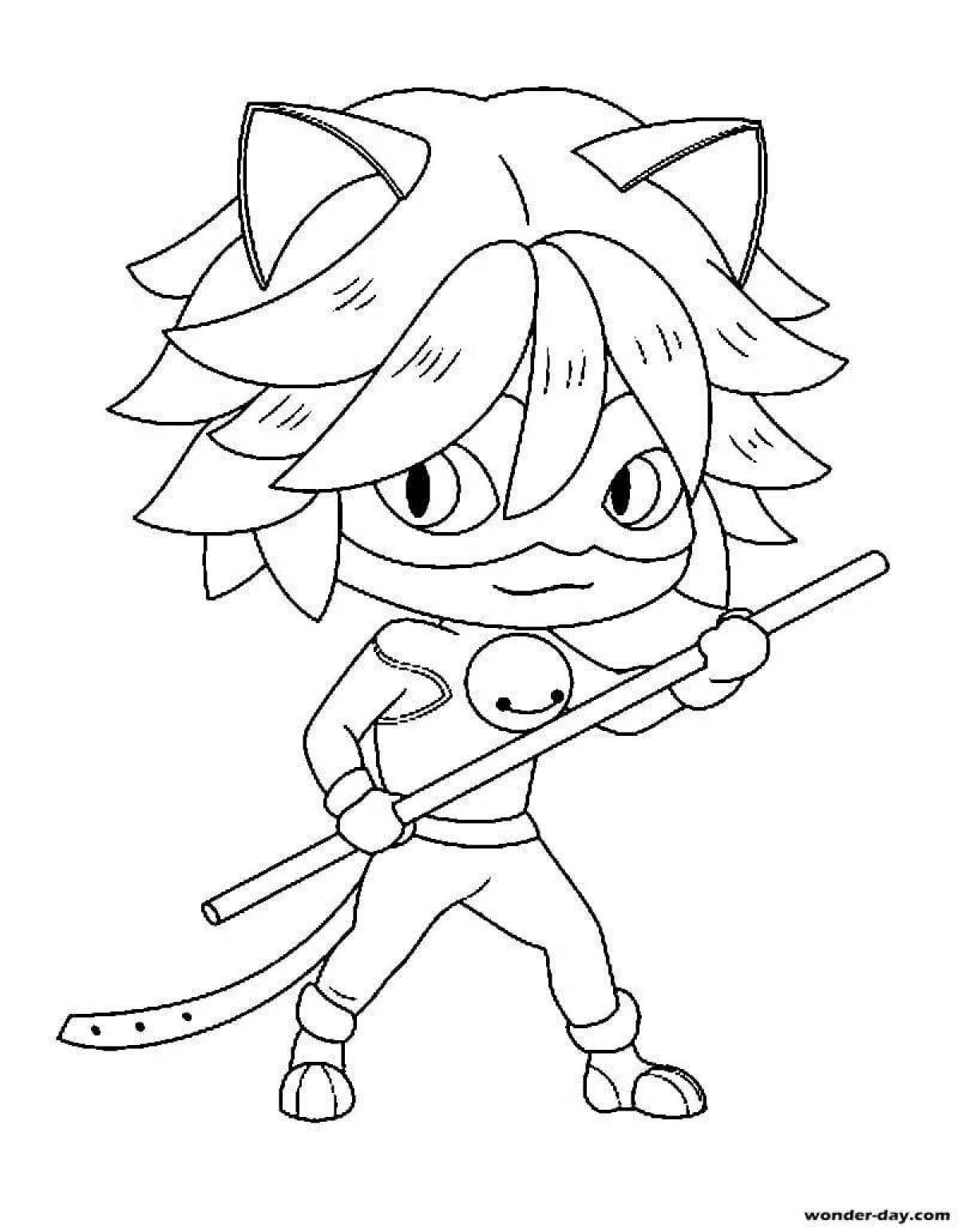 Coloring page charming ladybug and super cat