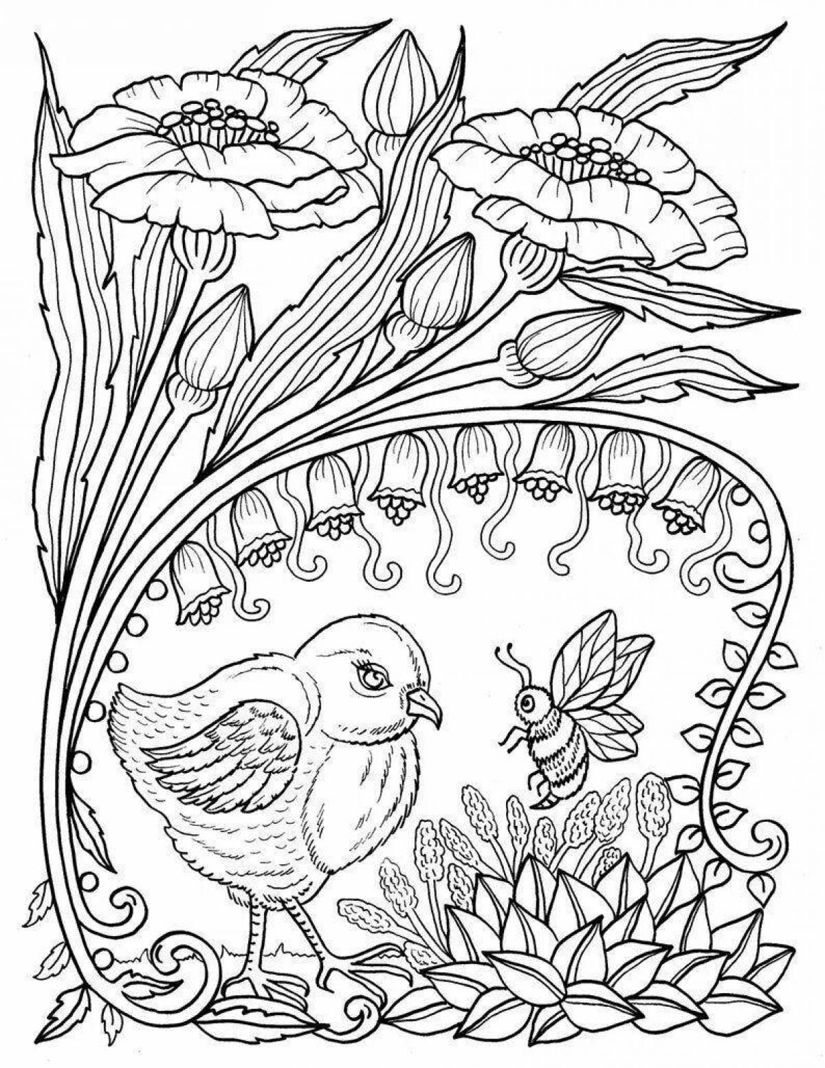 Раскраска Птица и цветы — Раскраски для детей печать онлайн