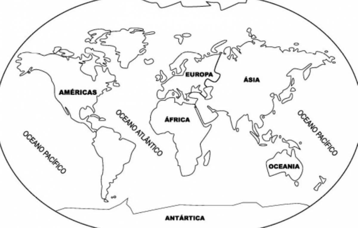 Карта континентов для раскрашивания