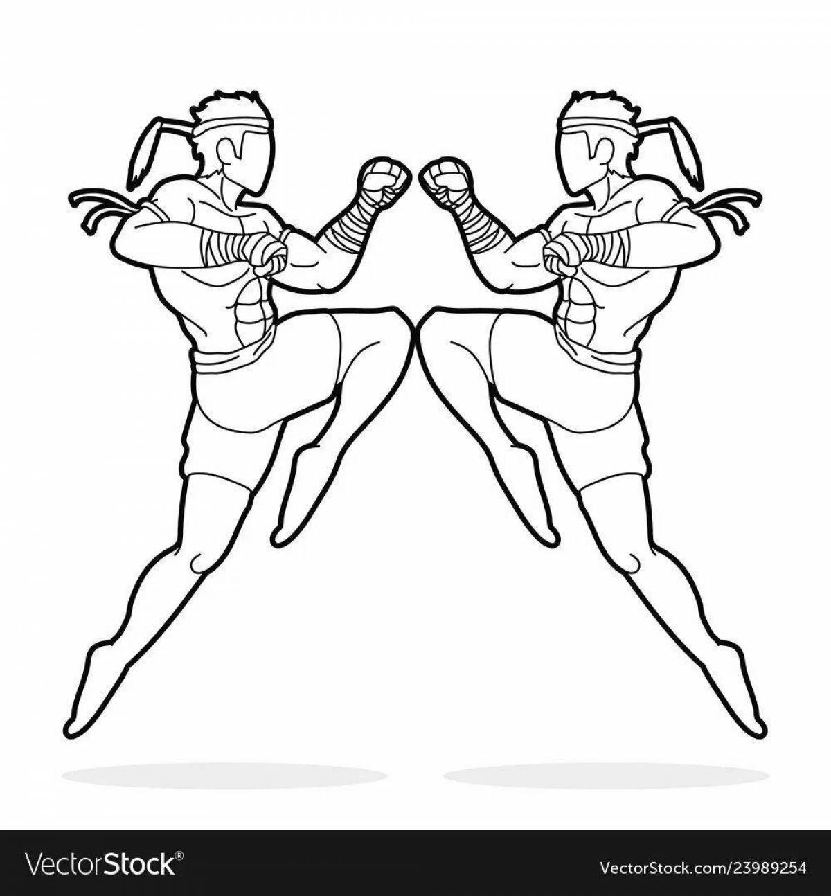 Colorful kickboxing coloring page