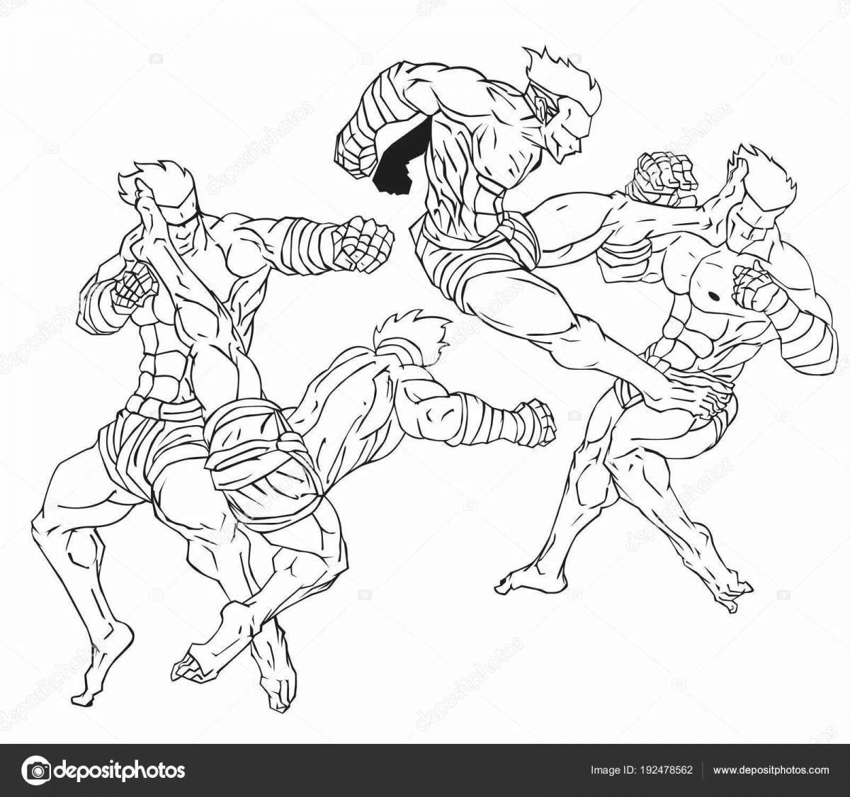 Coloring page energetic kickboxing