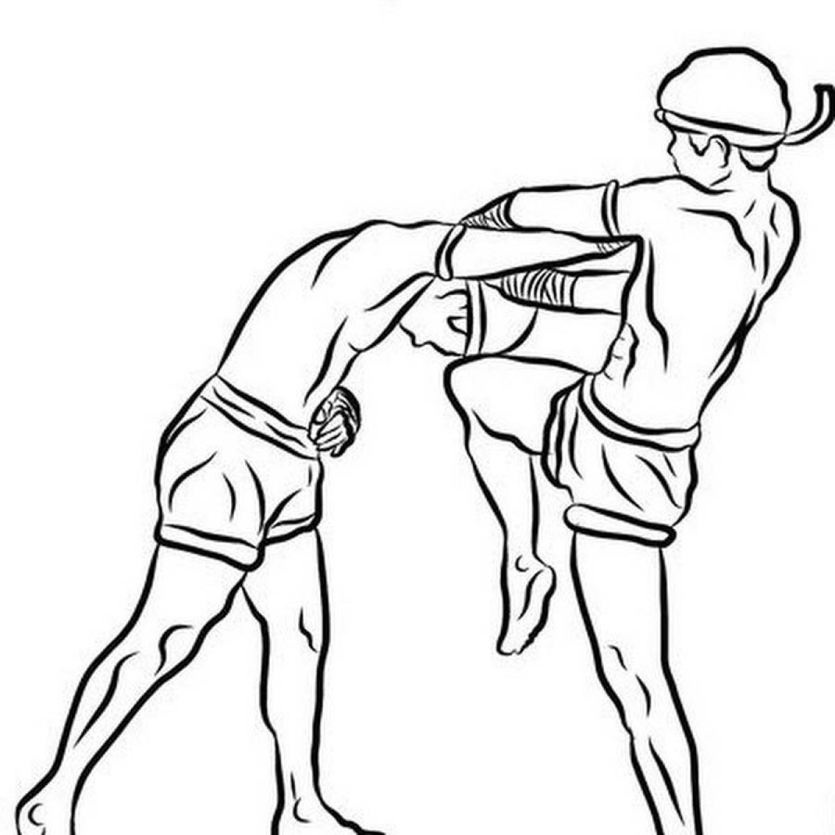 Playful kickboxing coloring page