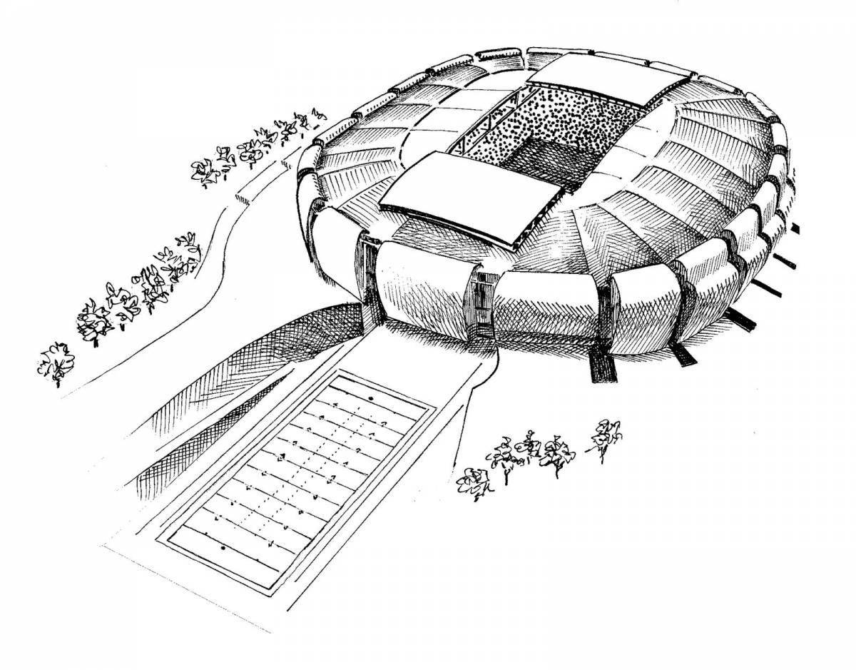 Красочная страница раскраски стадиона