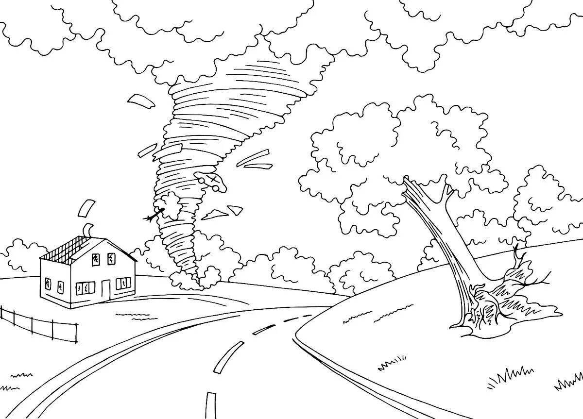 Intricate tornado coloring page