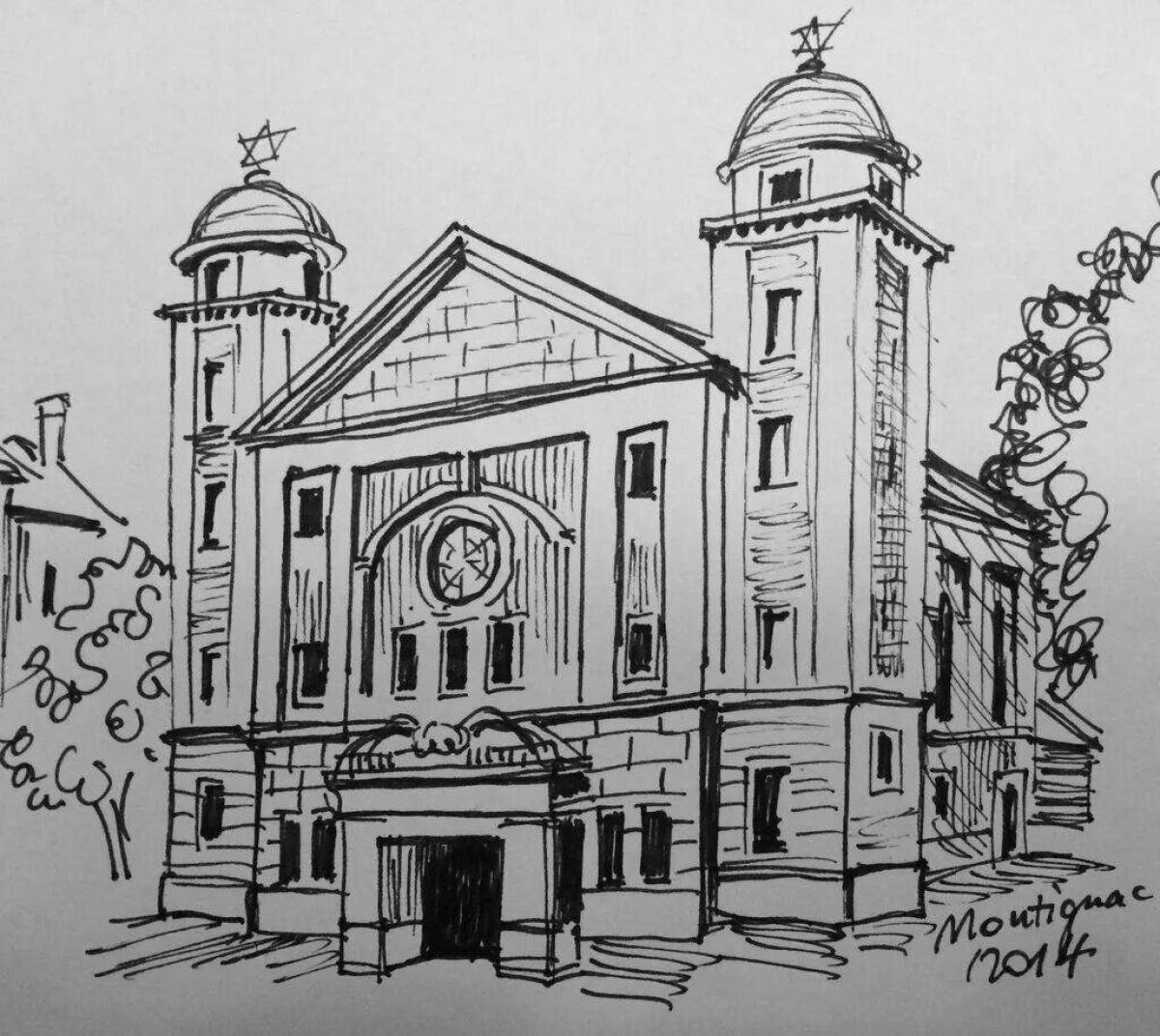 Photo Serene synagogue coloring page