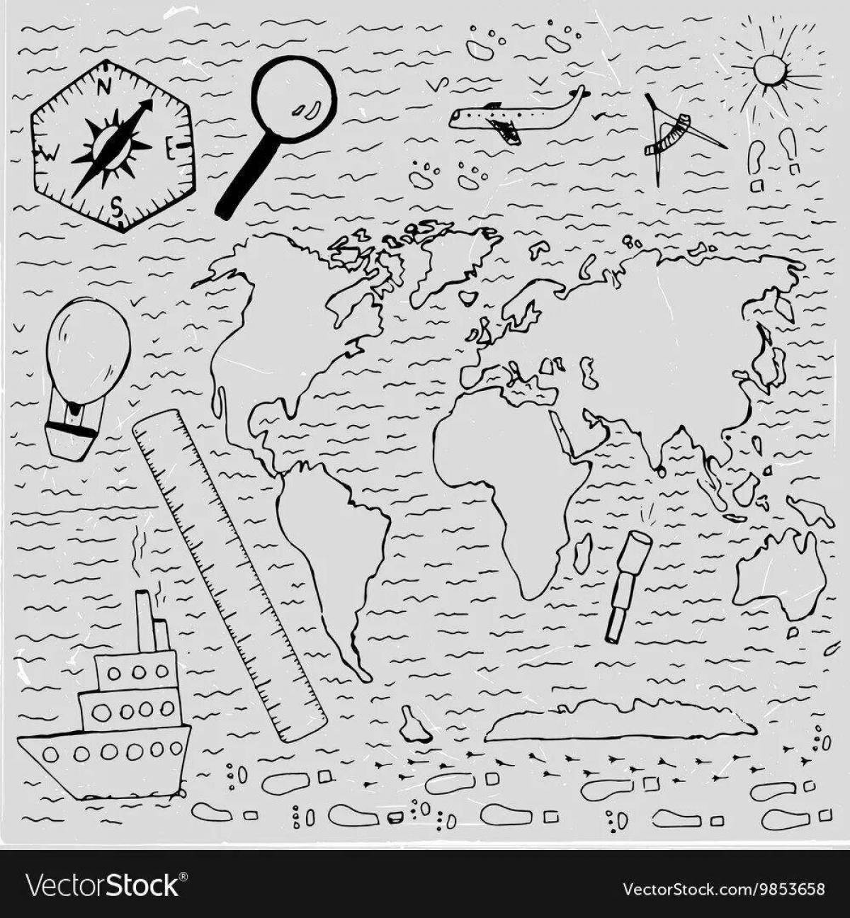 Игривая страница раскраски по географии