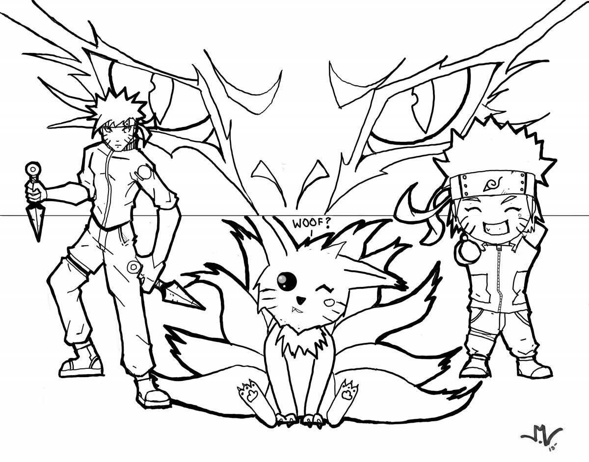 Luminous nine-tailed coloring page