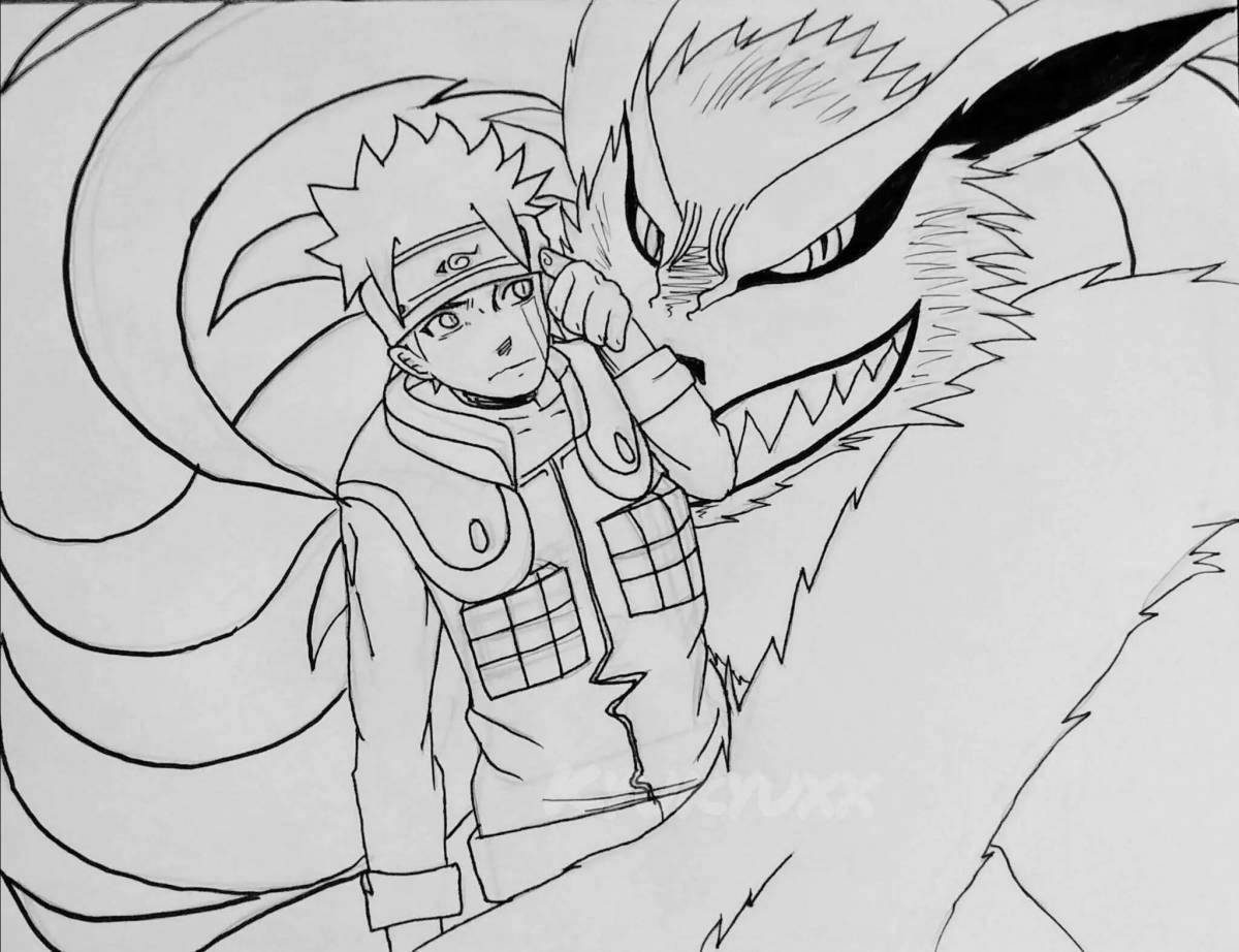 Funny coloring book with nine tails