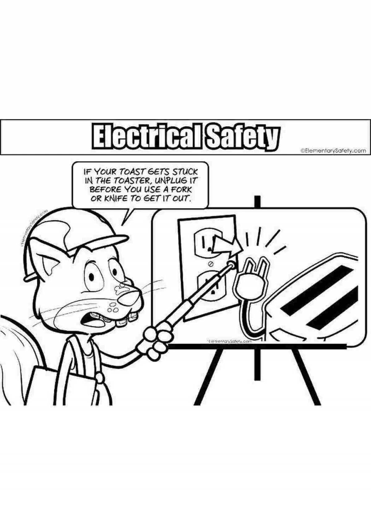 Радостная страница раскраски по электробезопасности