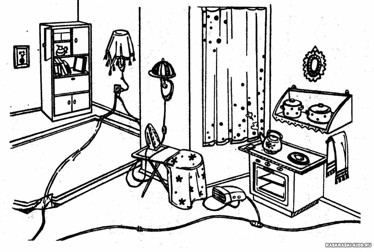Playful electrical safety coloring page