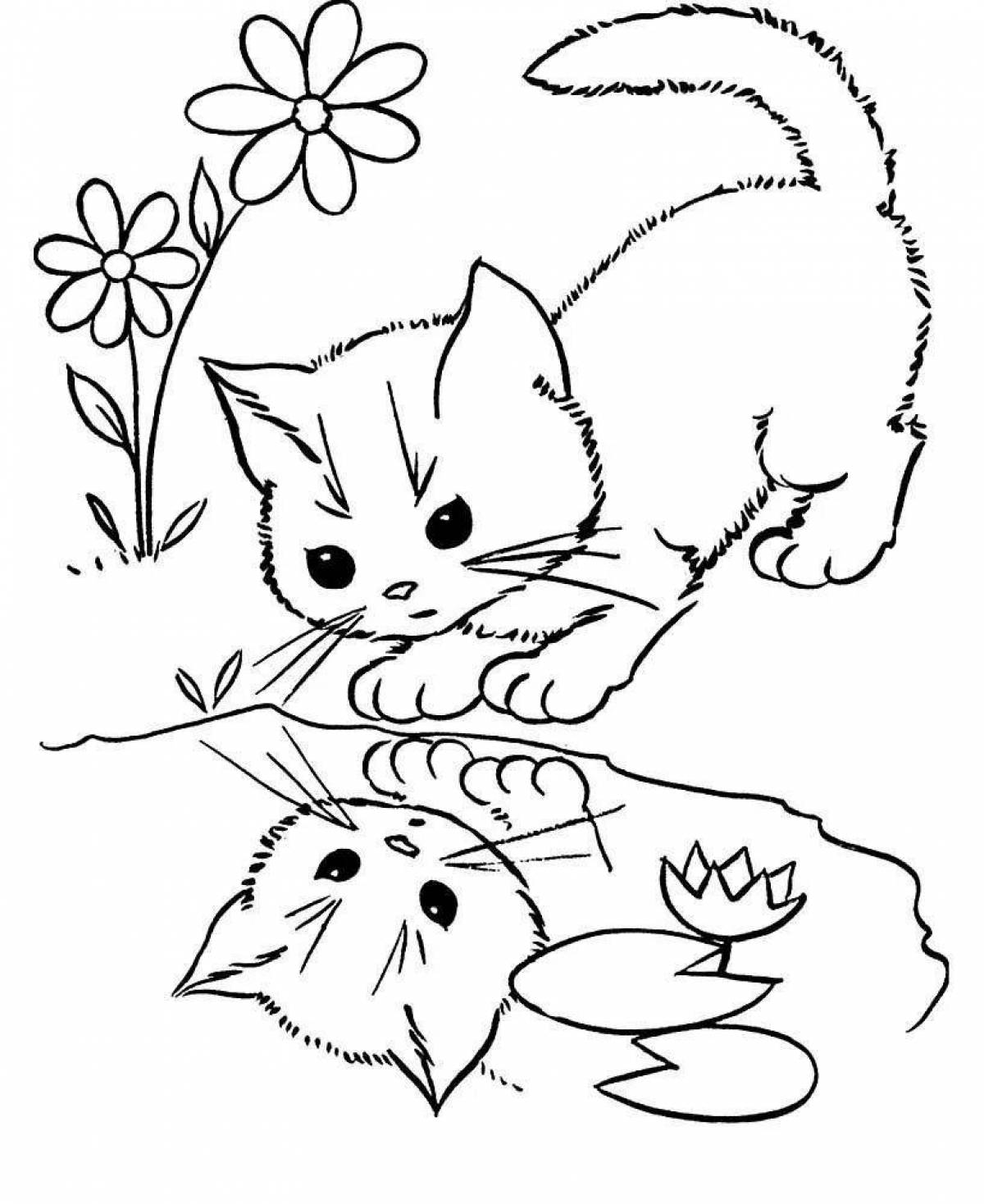 Coloring book loving kitten