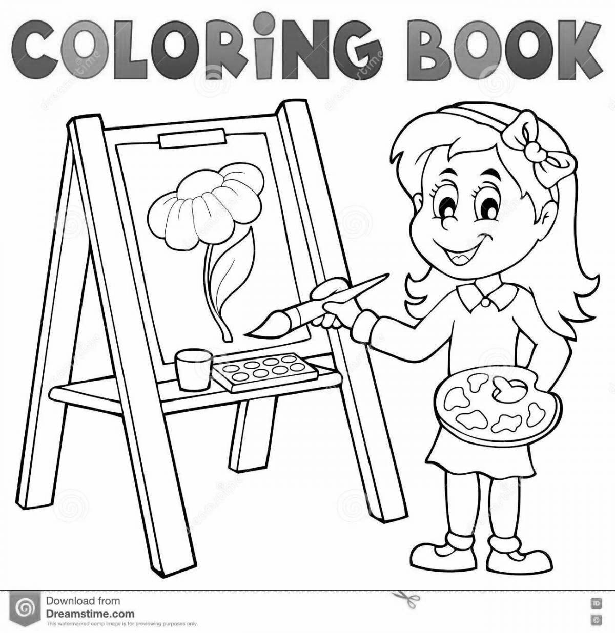 Coloring easel with shimmering colors