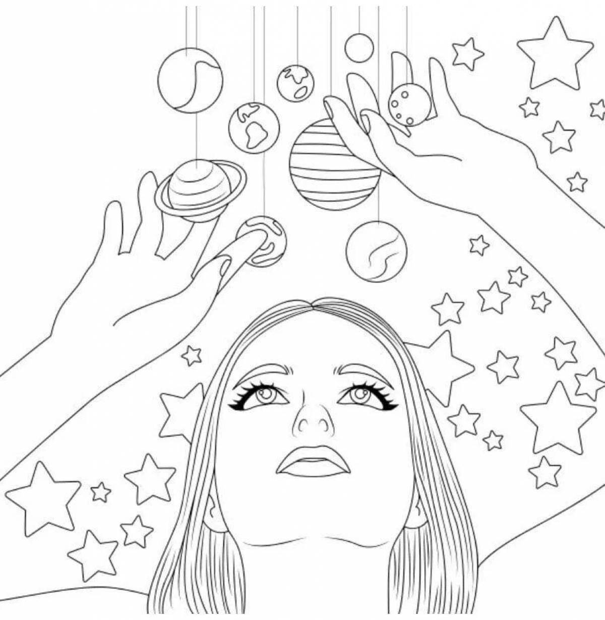 Colorful beautician girl coloring page