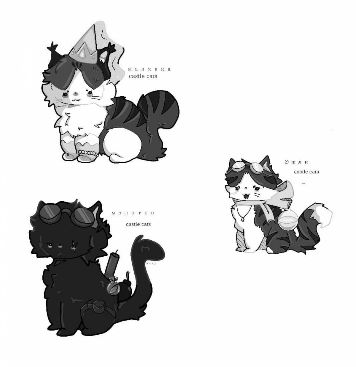 Cute castle cats coloring page