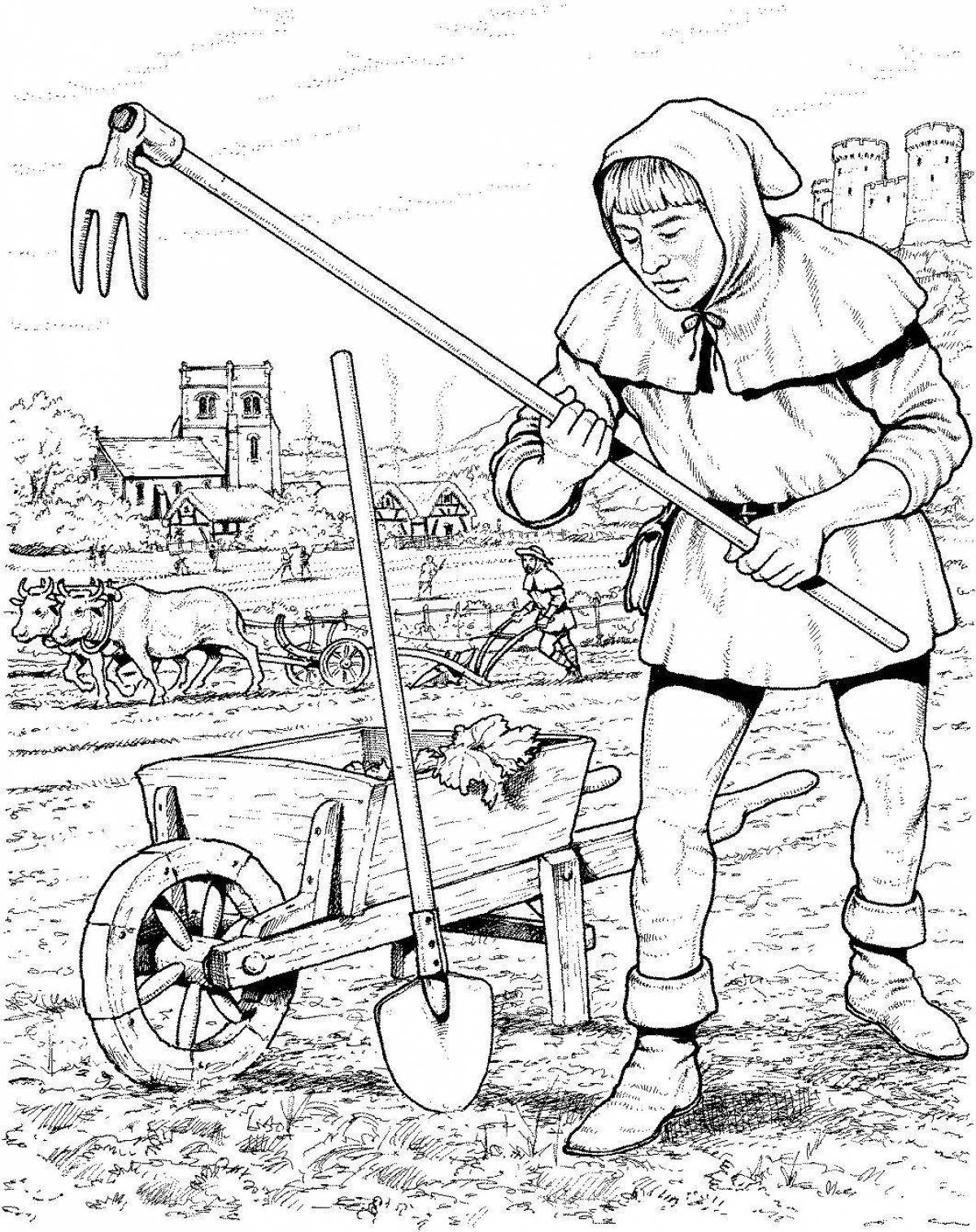 Animated peasant labor coloring page