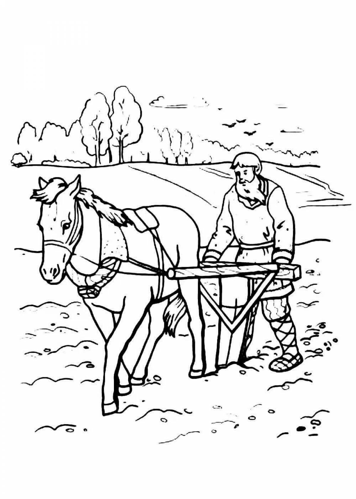 Coloring page charming peasant labor