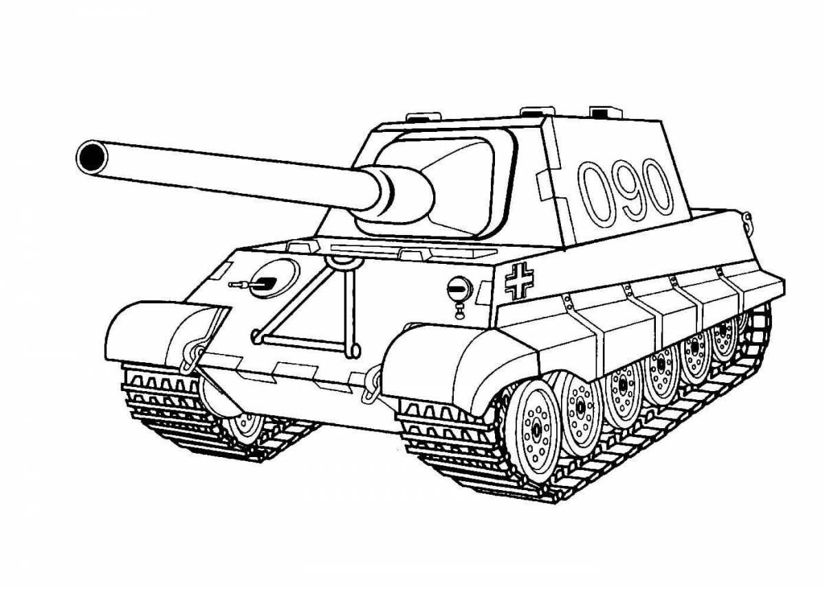 Красочная страница раскраски танка с принтом