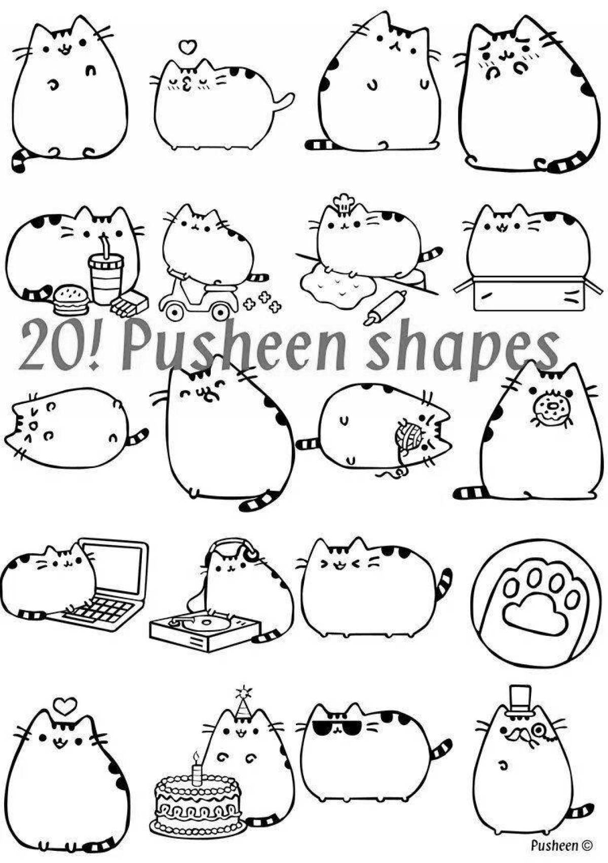 Coloring book fluffy chubby cat