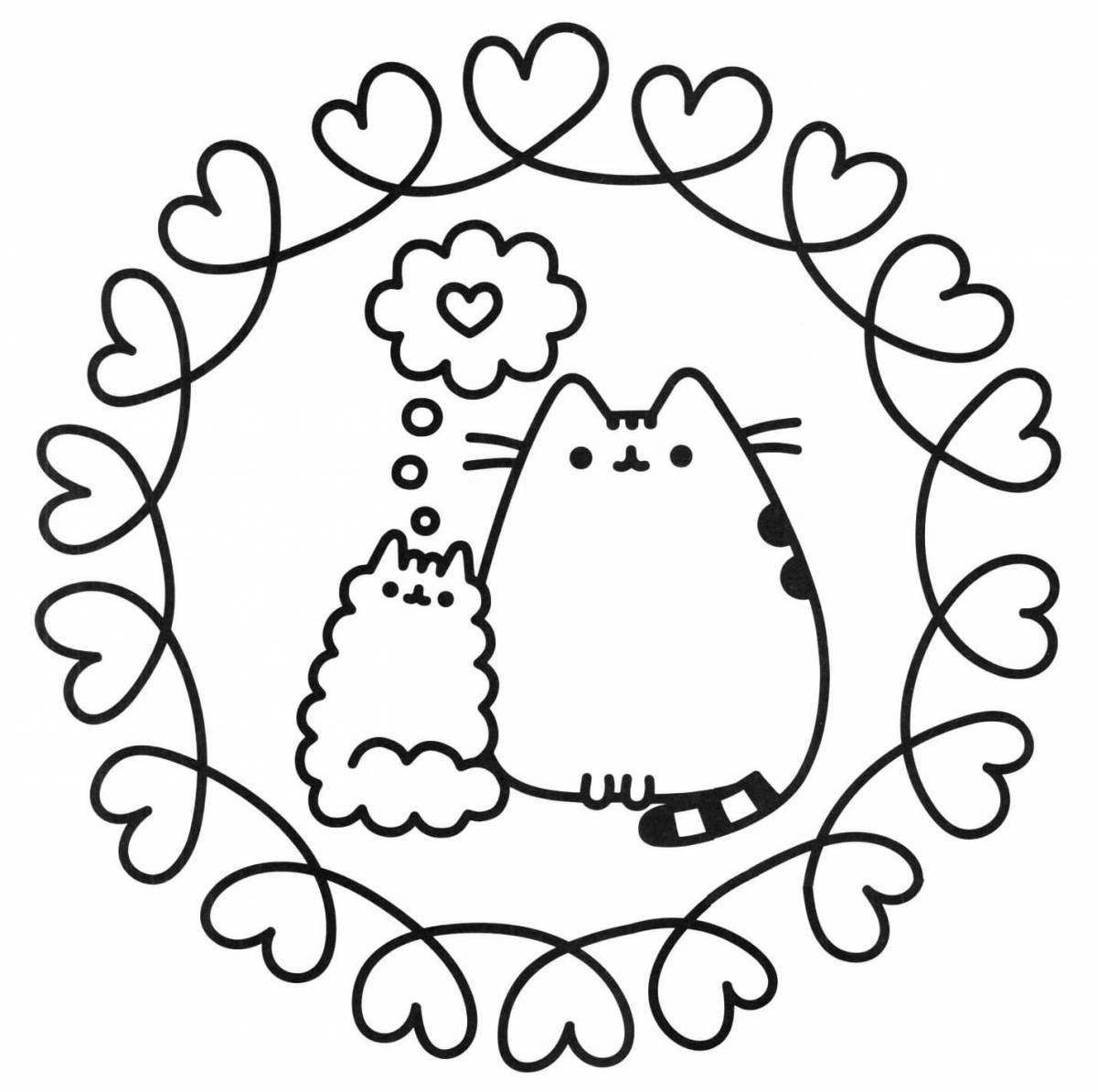 Coloring page affectionate chubby cat