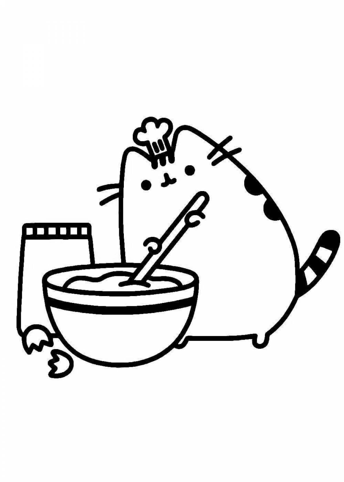 Coloring book smiling chubby cat