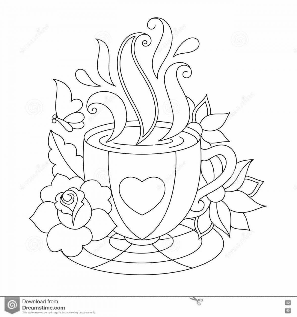 Радостная чашка чая раскраска