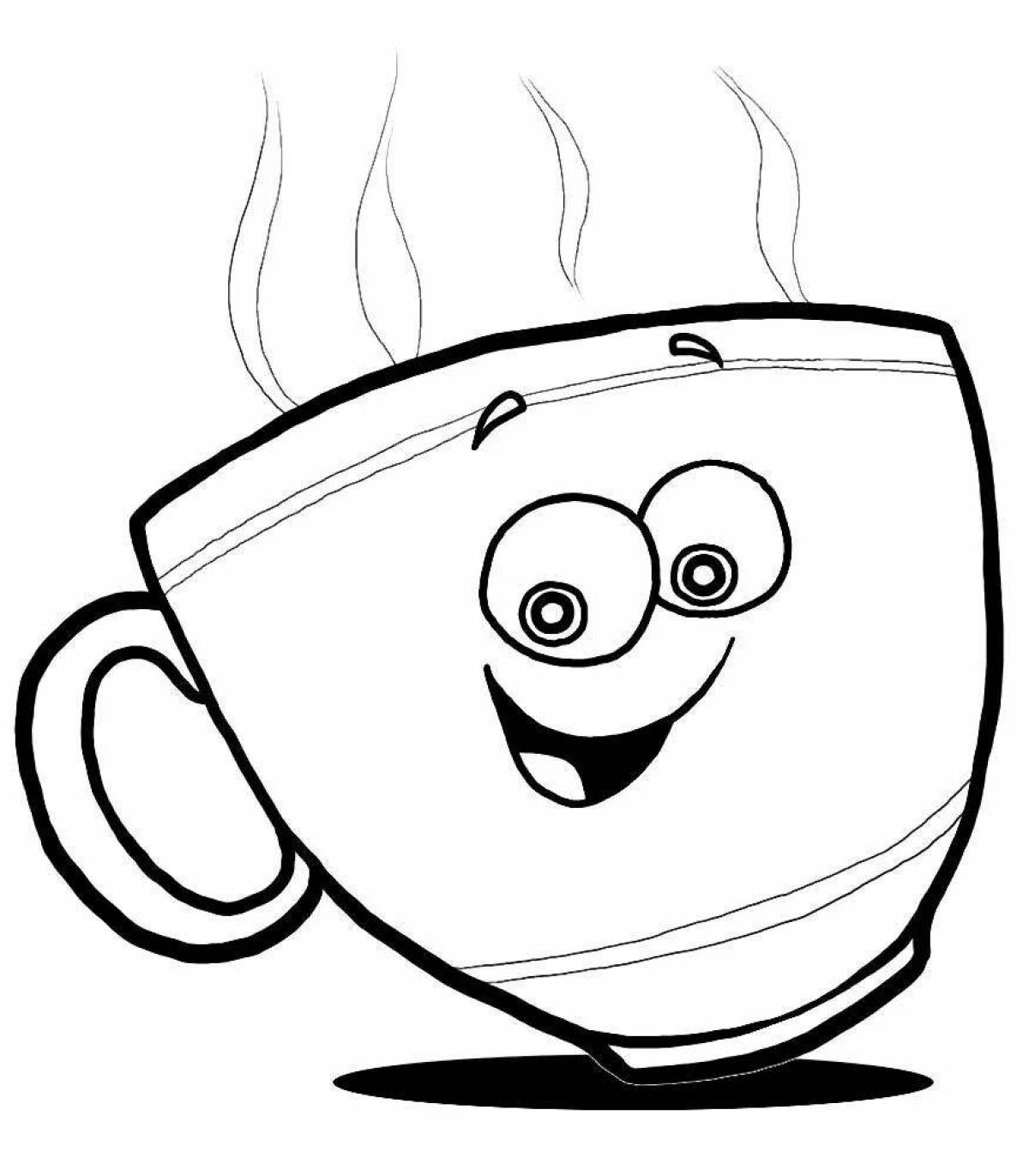 Glowing tea cup coloring page