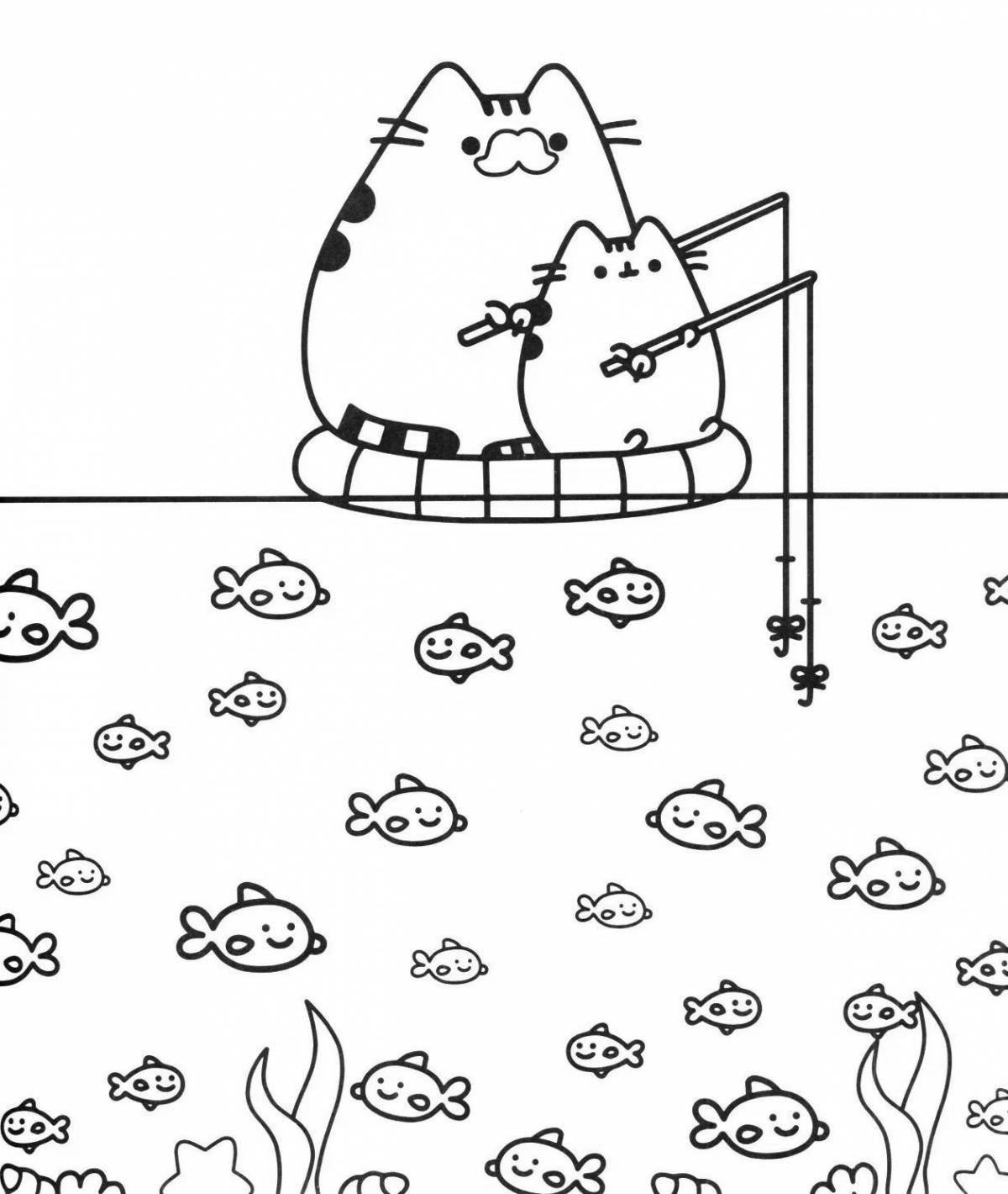 Coloring book happy chubby cat