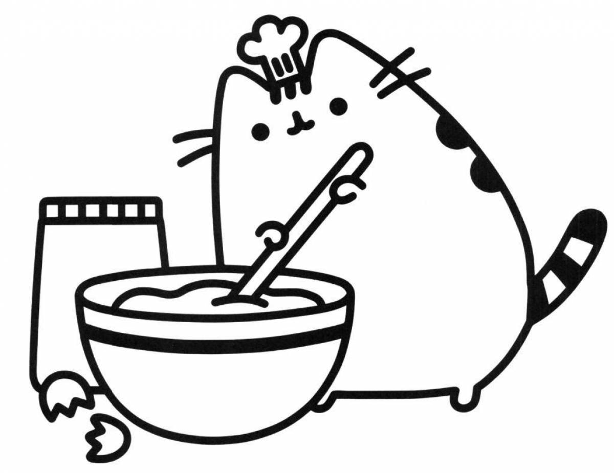 Coloring page loving chubby cat