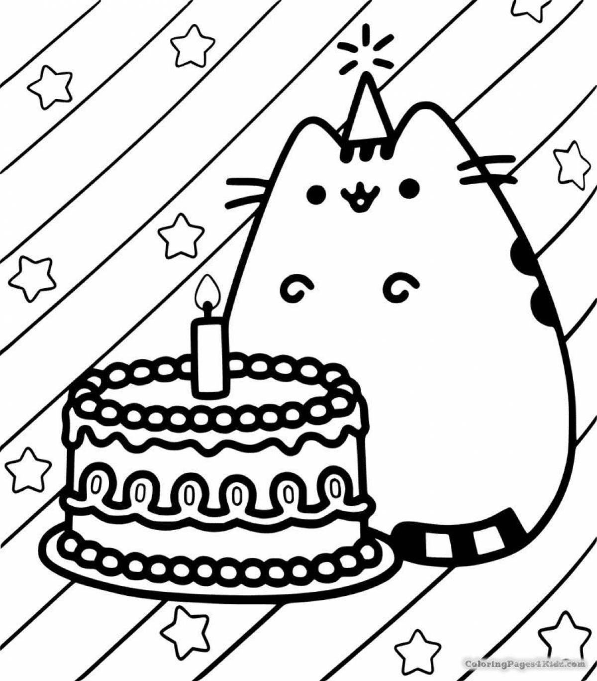 Coloring page happy chubby cat