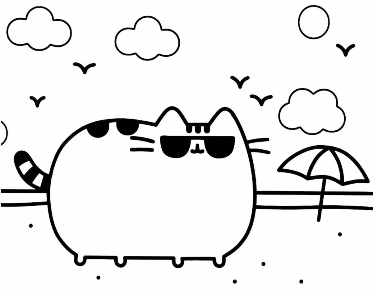 Coloring page chubby cat with a scarf