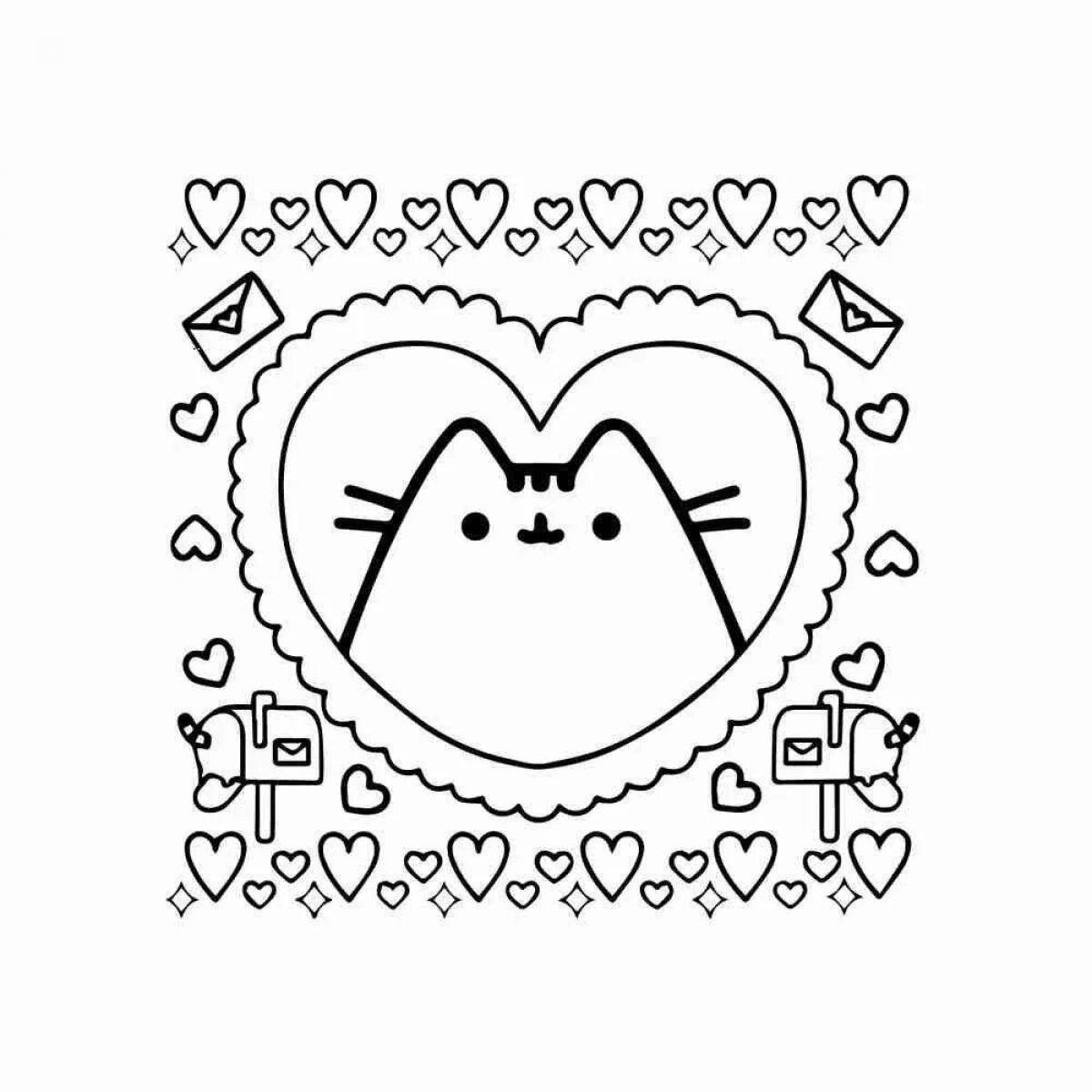 Coloring page chubby cat with a ball