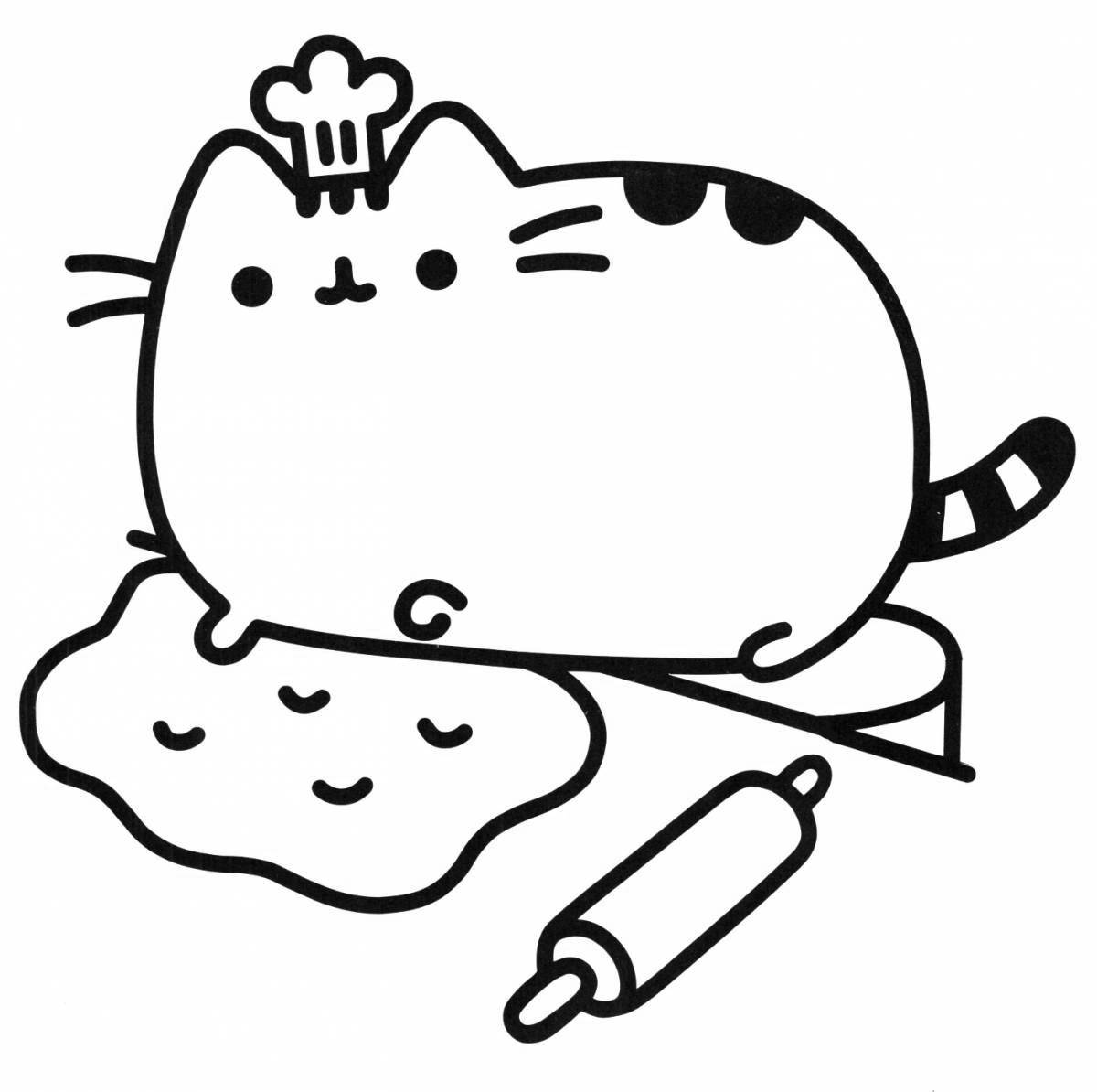Раскраска пухлый кот с лентой