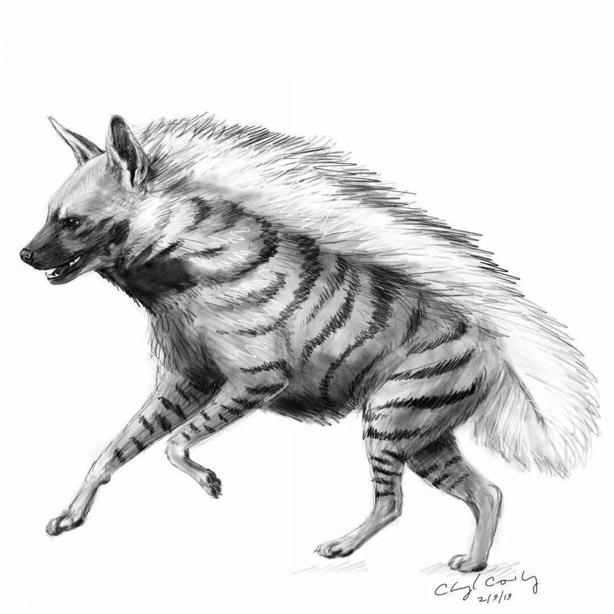 Coloring book bright striped hyena