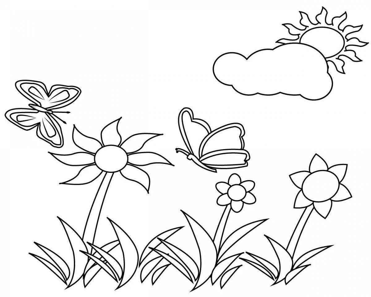 Coloring page charming meadow of flowers