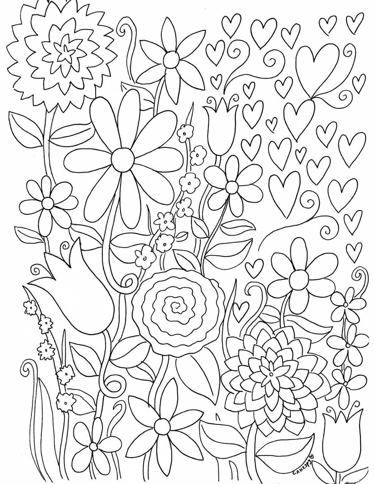 Glittering meadow of flowers coloring page