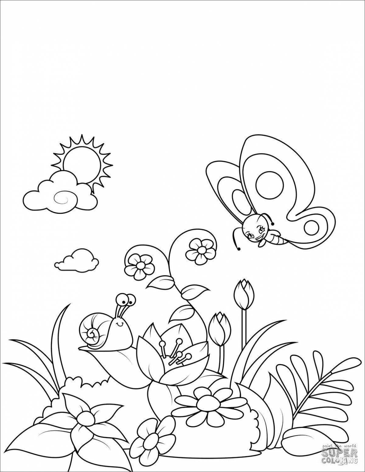 Coloring page lush meadow of flowers