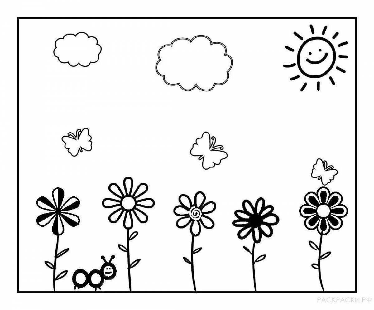 Joyful meadow of flowers coloring book