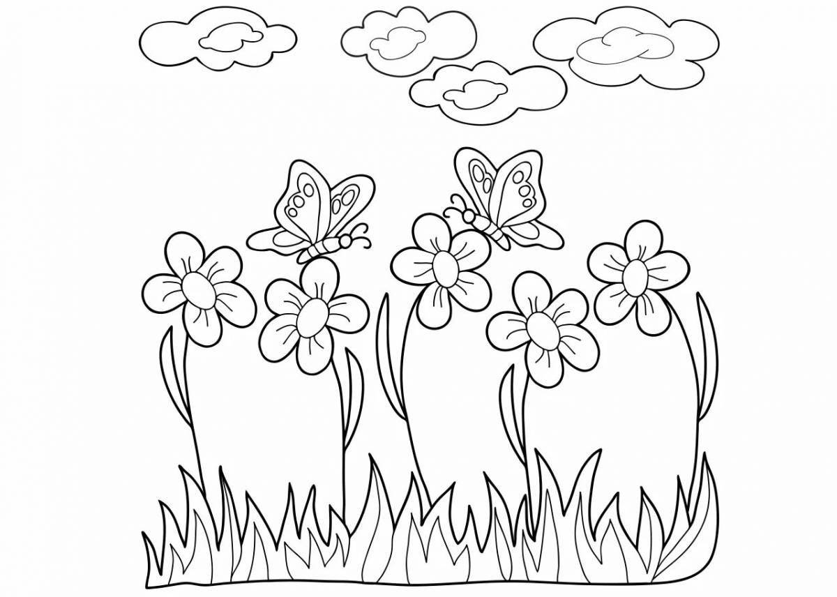 Wonderful meadow of flowers coloring book