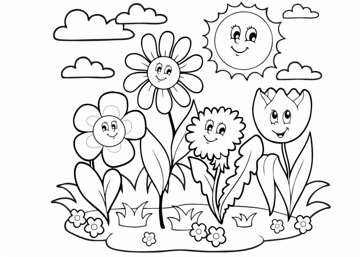 Glowing meadow of flowers coloring page