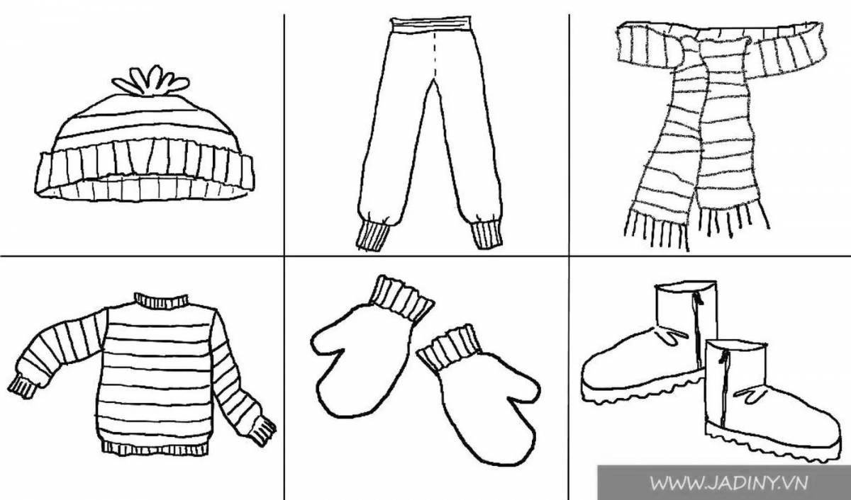 Coloring page with spectacular winter clothes